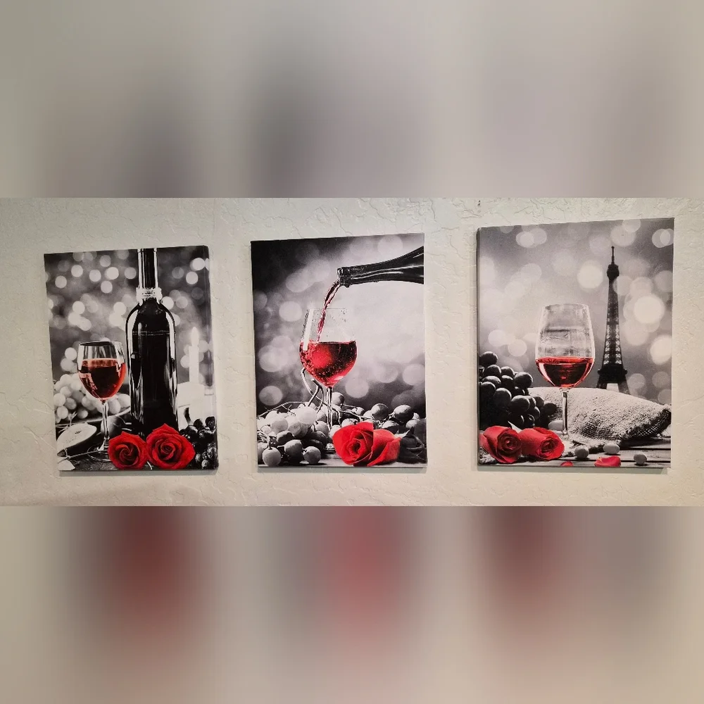 Red Wine and Roses Wall Art Set of 3
